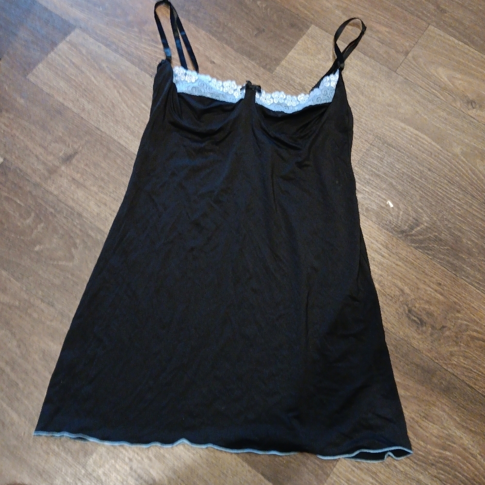 Y2k Coquette Elegant Black Chemise with Blue Lace Trim Sz S